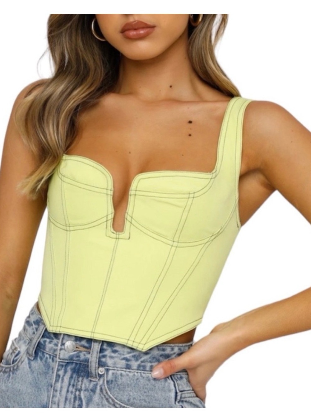 White Fox Boutique M Corset Crop Top Lime she’s the one bustier green yellow